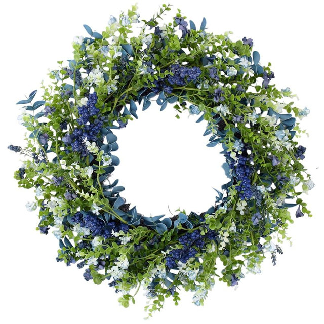 Orilium 24 Inch Spring Wreaths for Front Door, Porch, Window - Blue Decor for Home, Farmhouse - Spring, Summer, Fall, All Seasons