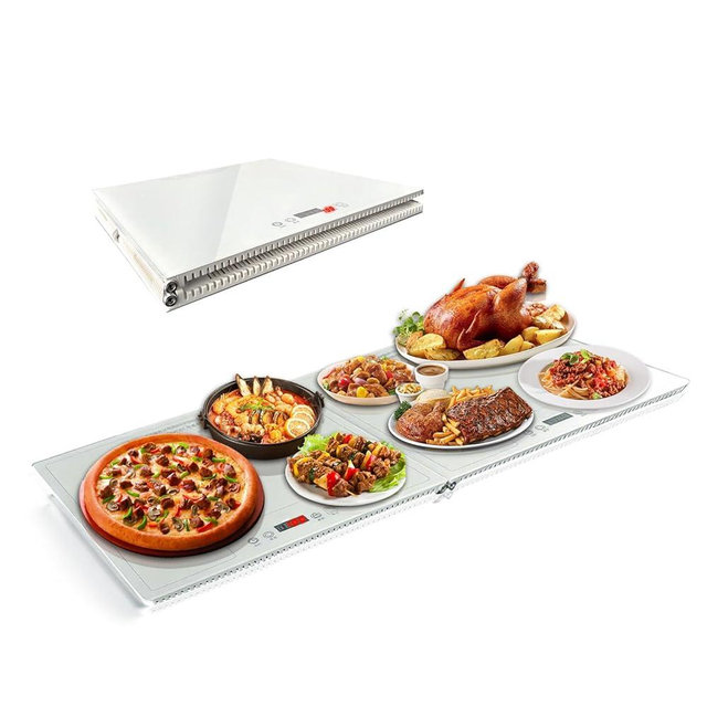 TUERKUMEN Food Warmer Tray - Assemblable Desktop Warming Plate with Touch Control, Heat-Resistant Edges & Insulated Base, Stain-Proof Surface for Family Gatherings/Parties (Unfolded: 15.75"x 31.5")