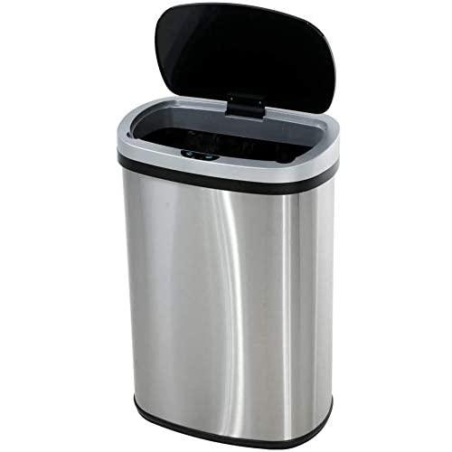 13 Gallon Touch Free Automatic Stainless Steel Trash Can Garbage Can Metal Trash Bin with Lid for Kitchen Living Room Office Bathroom, Electronic Touchless Motion Sensor Automatic Trash Can Silver