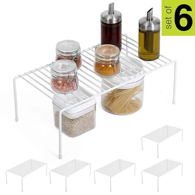 Smart Design Cabinet Storage Shelf Rack - Large (8.5 x 16 Inch) - Non-Slip Feet - Steel Metal Frame - Rust Resistant Coating - Cup, Dish, Counter & Pantry Organization - Kitchen [White] - Set of 6