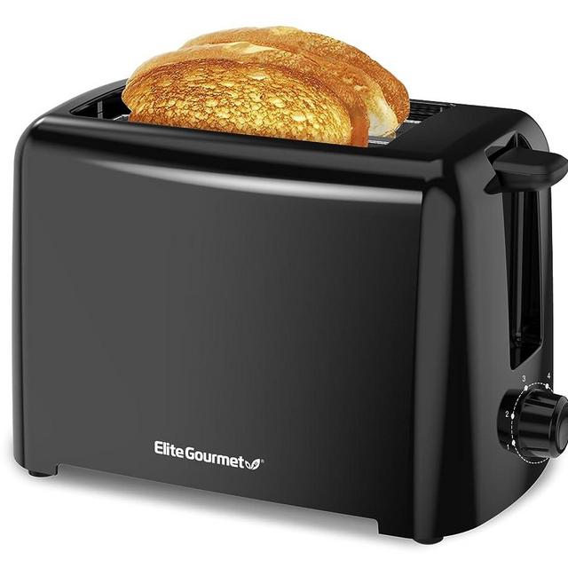 Elite Cuisine ECT1027B Cool Touch Toaster with 6 Temperature Settings & Extra Wide 1.25" Slots for Bagels, Waffles, Specialty Breads, Puff Pastry, Snacks, UL Certified, 2 Slices, Black