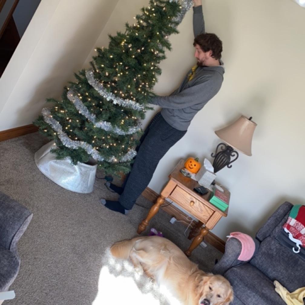 Helping set up Kayla’s tree.
