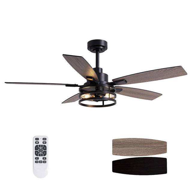 Tinkoso Ceiling Fans with Lights and Remote Control, Ceiling Fan for Bedroom Living Room (52 Inch Black-2)