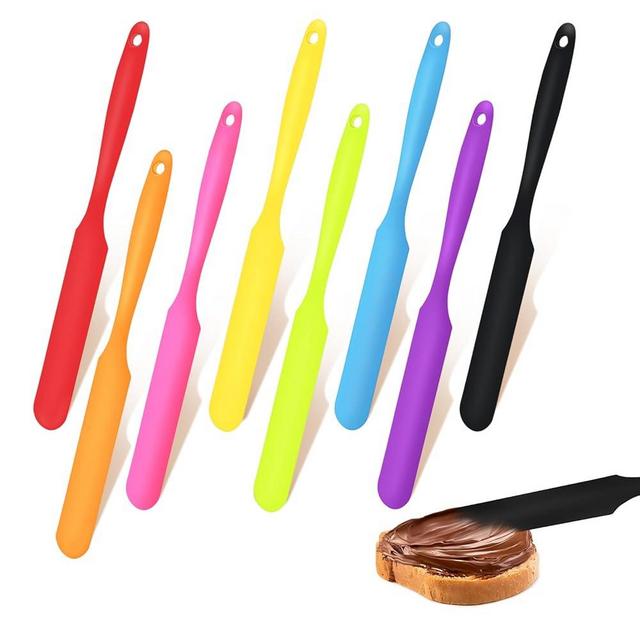 8pcs Jar Spatula,Silicone Jar Scraper with Long Handle,Jam Spreader Cake Cream Butter Spatulas, Kitchen Must Have Small Silicone Spatula, Jar Blender Waxing Sticks Large with Slant for Hard Wax