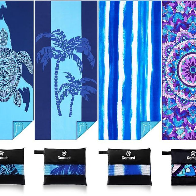 4 Pack Lightweight Thin Beach Towel Oversized 71"x32" Big Extra Large Microfiber Sand Free Towels for Adult Quick Dry Travel Camping Beach Accessories Gift Coconut Tree Sea Turtle Stripe Mandala