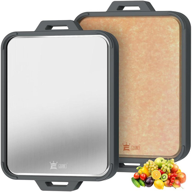 Titanium Cutting Board for Kitchen, Double Sided Pure Titanium and Wood Fiber Cutting Board with Juice Groove, Food Grade Material, for Chopping Meat/Vegetables/Fruit Dishwasher Safe 16"×11"