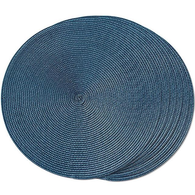 FunWheat Round Braided Placemats Set of 6 Table Mats for Dining Tables Woven Washable Non-Slip Place mats 15 Inch（Blue）