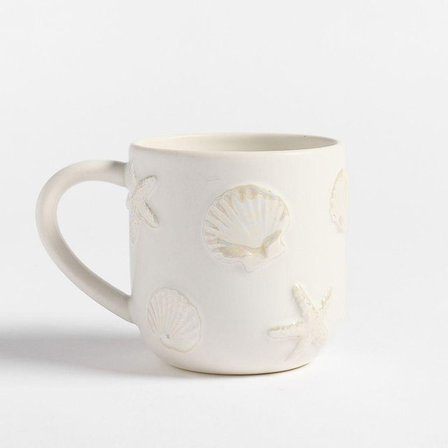 Embossed Coastal Stoneware Mug, Single - White