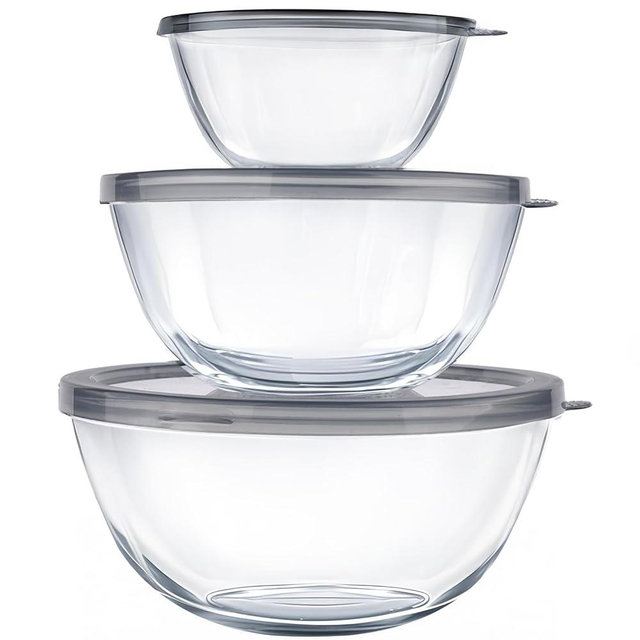 Glass Mixing Bowls with Lids Set(4.5QT, 2.7QT, 1.1QT),Glass Bowls with Lids Large Glass Mixing Bowl Salad Bowls Space-Saving Nesting bowls Serving bowls Storage Container for Cooking,Baking,Prepping