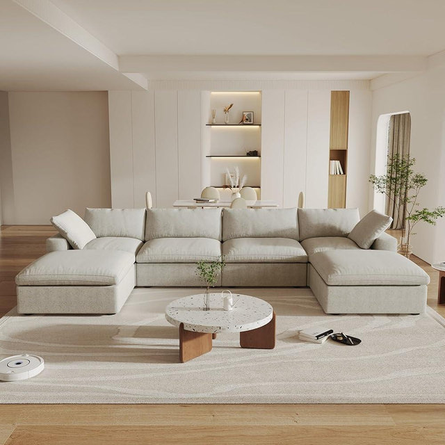 Cloud Couch Modular Sectional Sofa with 2 Storage Ottomans,160.6" U Shaped Couch,Minimalist 6 Seater Wide Deep Seat Convertible Couches, Covers Washable&Replaceable,Khkai