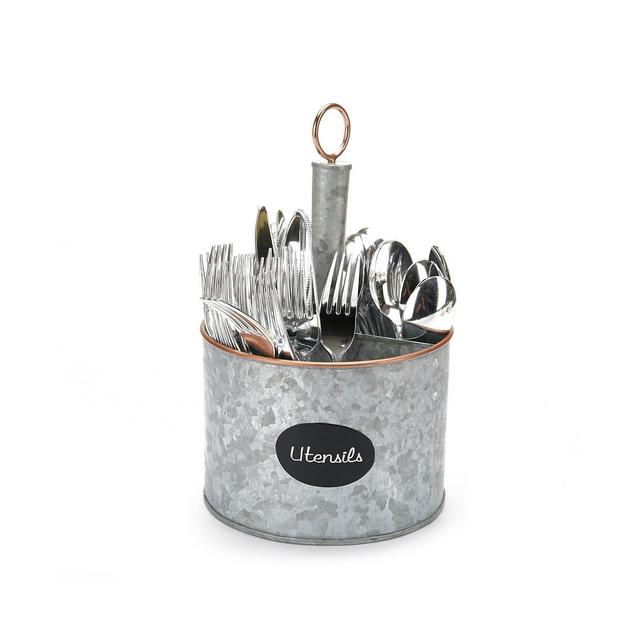 Mind Reader Brushed Galvanized 4 Section Utensil Holder, Cutlery Holder