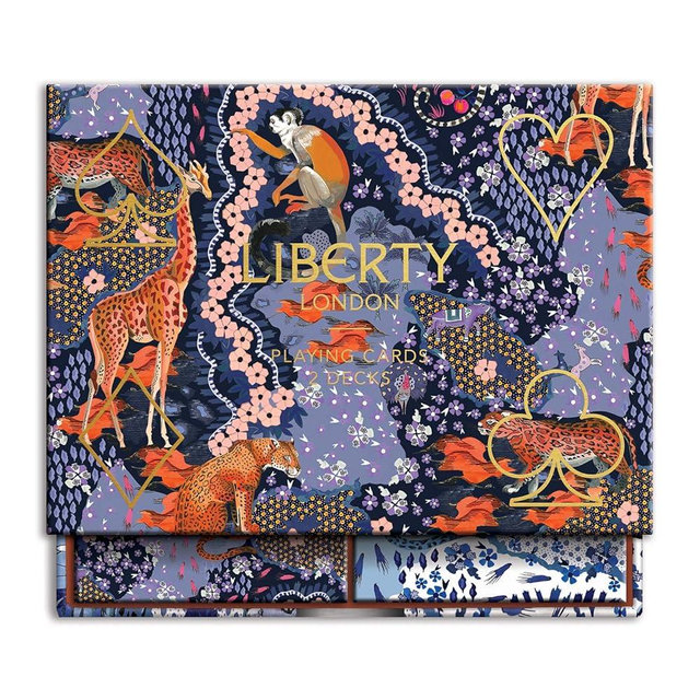 Liberty London Maxine Playing Cards, 2 Decks – Standard Size Playing Cards with Unique Artwork, Sturdy Exterior Drawer Box with Foil-Stamped Art