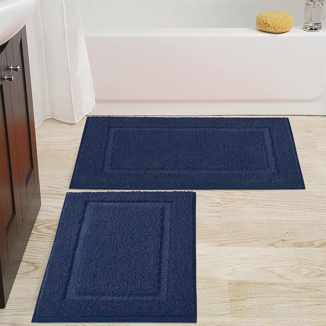 SHACOS Super Soft Bathroom Rugs Set of 2 Pieces 32x20 inch Microfiber Bath Rugs Non Slip Washable Bath Mats Absorbent Bathroom Mats for Bathroom Shower Tub, Navy Blue