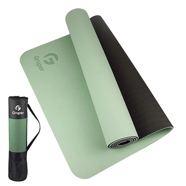 Gruper TPE Yoga Mat,Pro Yoga Mat Eco Friendly Non Slip Fitness Exercise Mat with Carrying Strap,Workout Mat for Yoga, Pilates and Floor Exercises