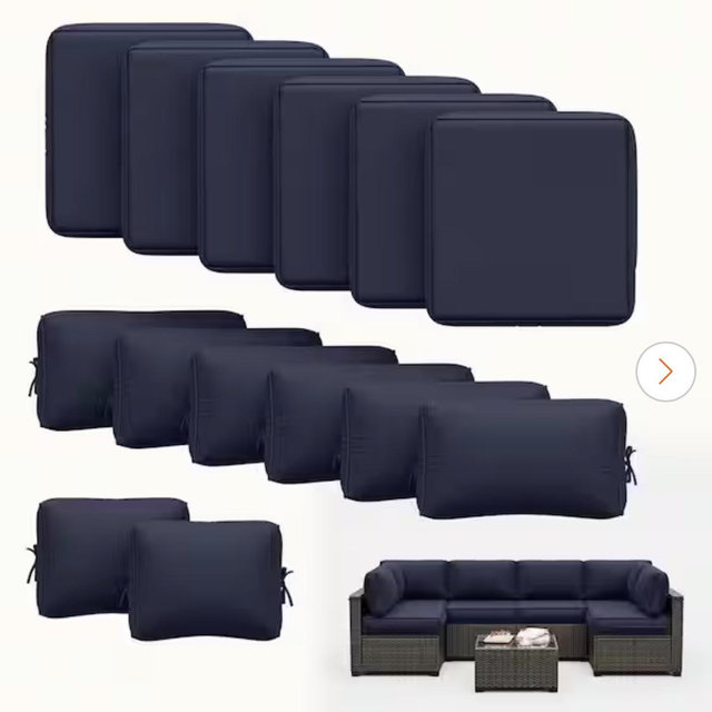WNP 26 in. x 26 in. x 5 in. (14-Piece) Deep Seating Outdoor Lounge Chair Sectional Cushion Navy Blue 14-liner-Navy
