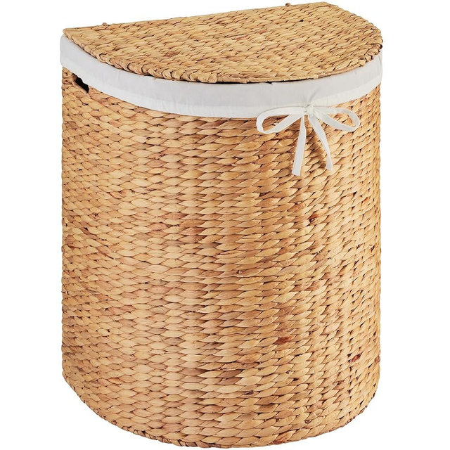 Best Choice Products Half Moon Laundry Hamper w/Lid, Woven Half Round Laundry Basket, w/Removable Liner & Bult-in Handles for Bathroom, Bedroom & Laundry Room - Natural