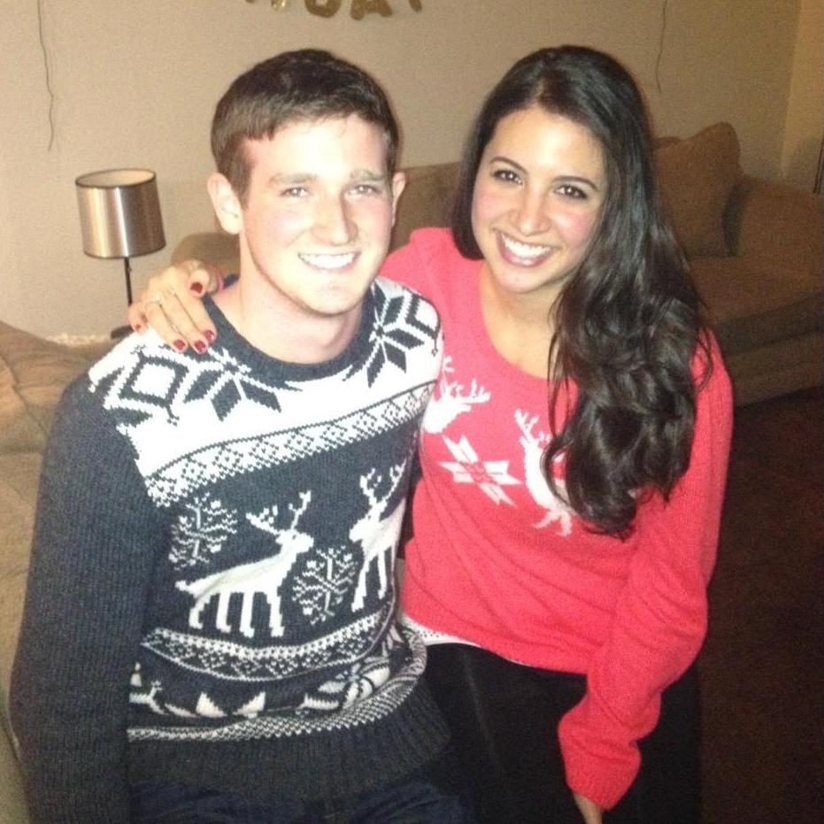 We met the old fashioned way, at a party! We spent this whole "Ugly Christmas Sweater" college party in a corner just talking to each other!