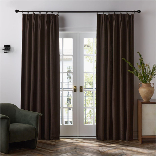 French Pleat Deep Brown Linen Blend Blackout Window Curtain Panel 48"x108" by Jeremiah Brent