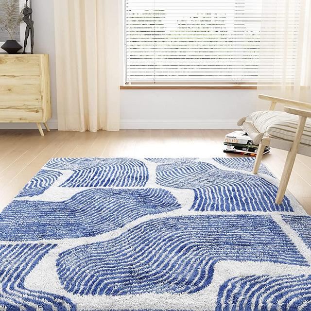 ODIKA Soft 3x5 Area Rug, Anti Slip, Washable, Pet Friendly, Faux Cashmere Modern Carpet for Living Room Bedroom (Blue, 5x7 ft)