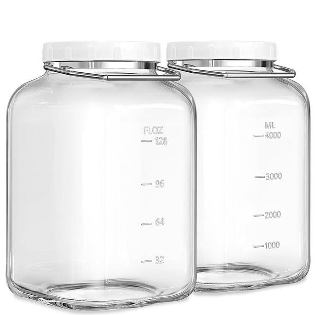 1.5 Gallon Glass Jar with airtight Lid, 2 Pack Wide Mouth Mason Jars with Sturdy Handle, Storage Containers with 2 Clear Scales(192 fl Oz/5700ML), Large Glass Jar for Pickling, Canning, Storage