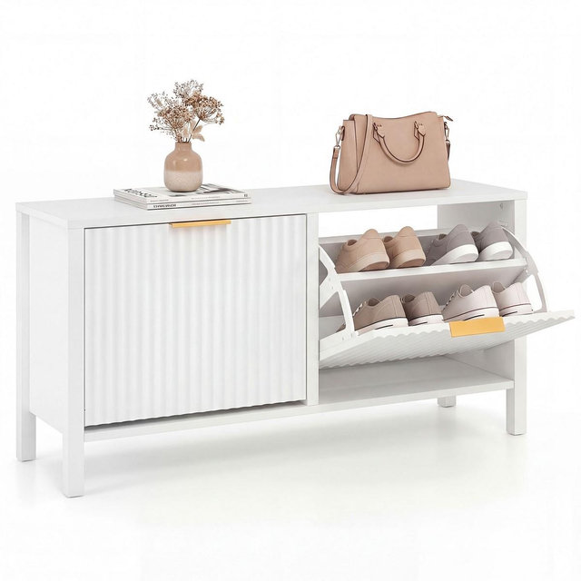 Costway Shoe Storage Bench Narrow Wooden Entryway Bench w/ 2 Flip Drawers for Hallway
