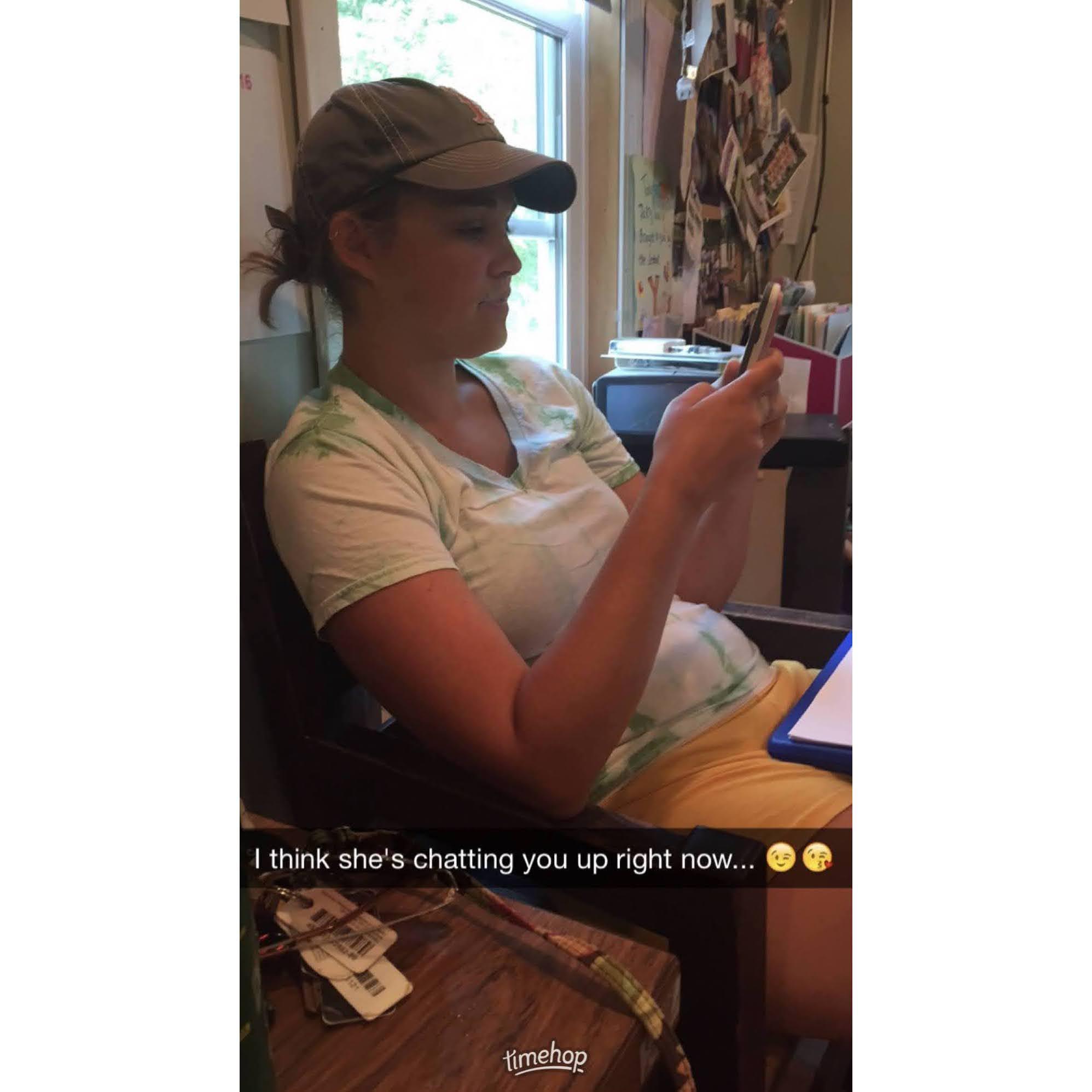 A snap chat Jill took of Aubrey messaging Cam at camp | August 2015