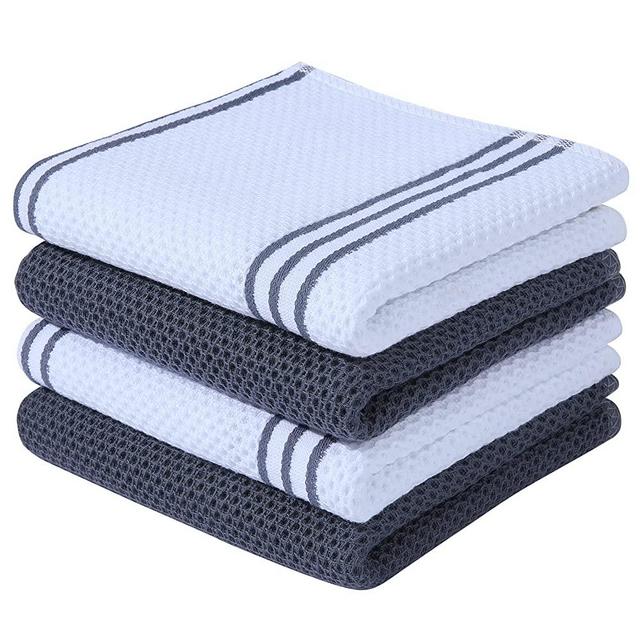 Zulay Kitchen Waffle Weave Dish Towel - 12x12 6 Pack Navy Blue