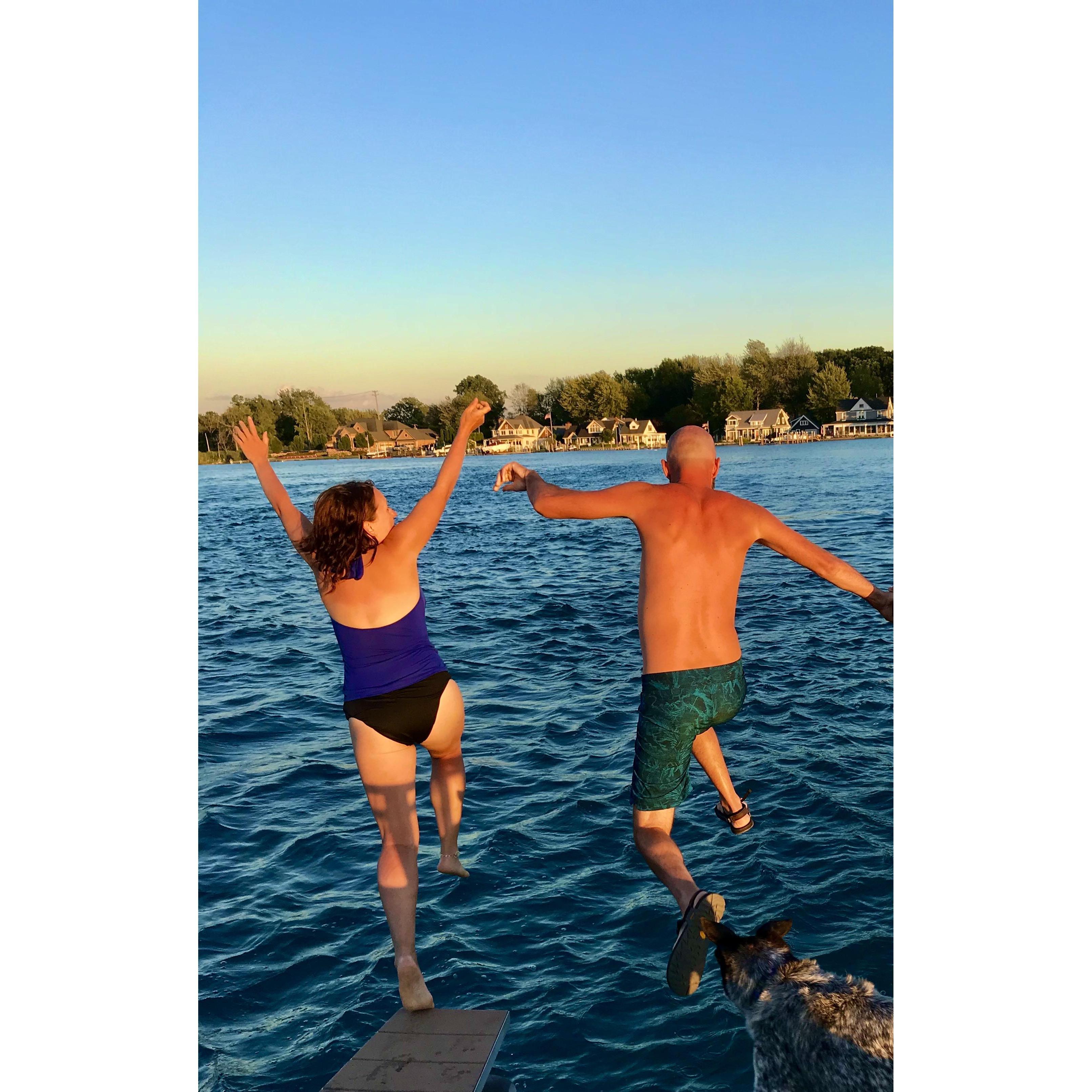 Taking a leap. Torch Lake, Michigan.