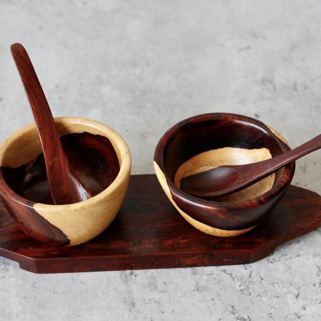 Wooden Dual Serving Bowls