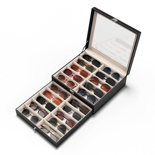 NEWLOOP 20 Slots Sunglass Organizer for Women Men Sunglasses Storage Box for Multiple Pairs of Eyeglass Holder Display Case