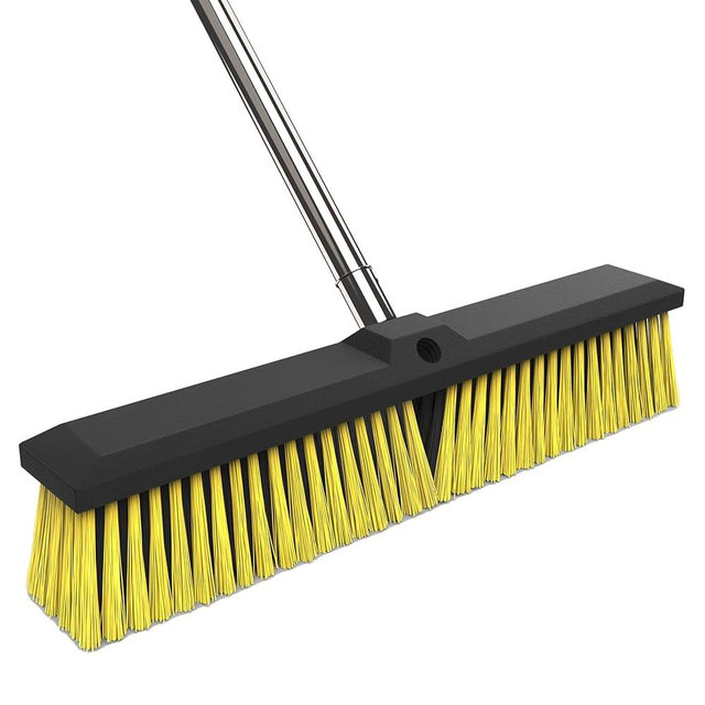 18 Inches Push Broom Outdoor with 65" Adjustable Handle, Heavy Duty Outdoor Broom with Stiff Bristles, for Cleaning Yard, Garage, Shop, Driveway, Wood, Stone, Deck, Concrete, and Tile Floor.