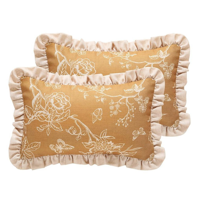 ISAENNE Design Rectangular Floral Linen Throw Pillow Covers 12"x20" Pack of 2, Ginger Simple Elegant Flower Pattern Cushion Covers Decor Pillowcases for Bed,Living Room,Outdoor,Car