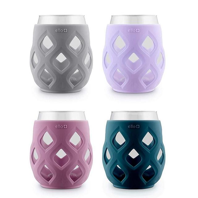 Ello Cru 17 Oz Stemless Wine Glass Set with Silicone Sleeves
