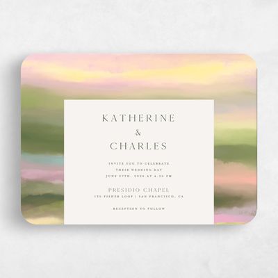 Green Rounded Wedding Invitation - Highland Landscape