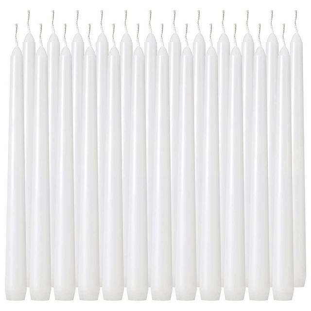 24 Pack Tall White Taper Candles, 10 inch (H) Dripless, Unscented Dinner Candle, Smokeless Taper Candles, Paraffin Wax with Cotton Wicks, 8 Hours Burn Time