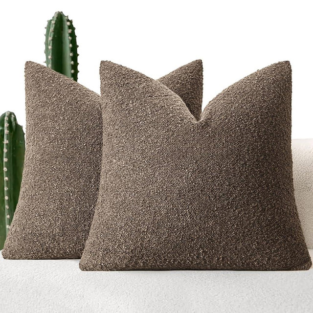 MIULEE 18x18 Inch Decorative Pillow Covers for Couch Bed Set of 2 Textured Boucle Neutral Throw Pillows Dark Brown Accent Solid Cushion Pillowcase Cozy Soft Sofa Livingroom Home Decor