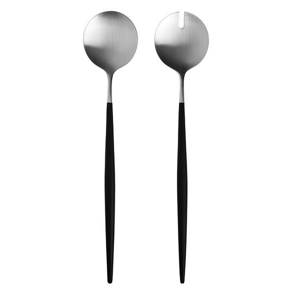 Goa Salad Servers - Brushed Steel and Black Handle