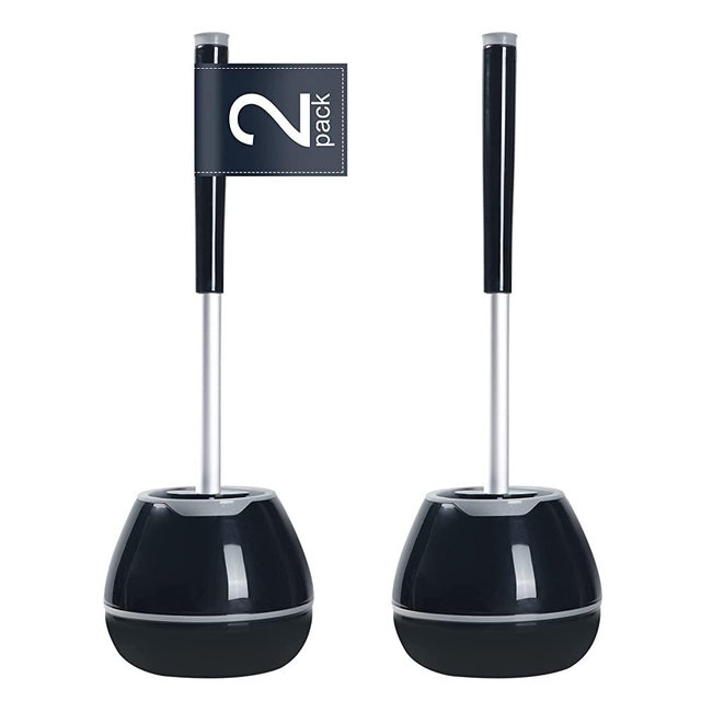 BOOMJOY Toilet Brush and Holder 2 Packs, Silicone Toilet Bowl Brush with Tweezers for Bathroom, RV Cleaning-Black & Grey