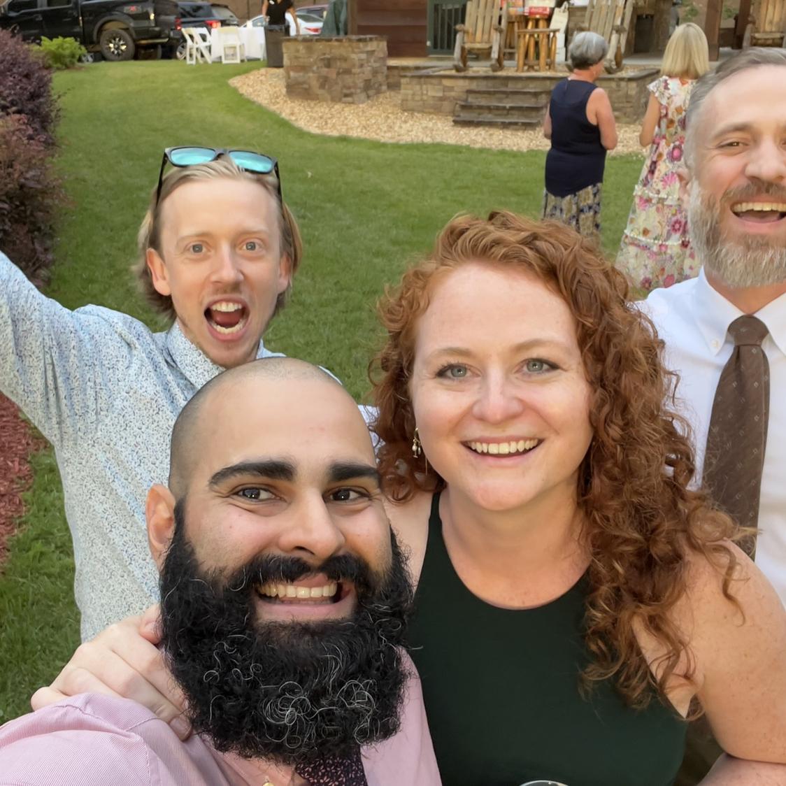 Celebrating with friends at Ryan and Tori’s wedding