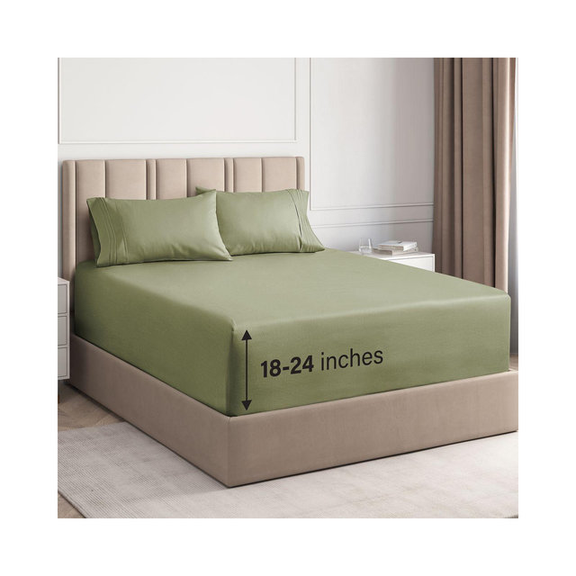 CGK Linens 4 Piece Extra Deep Pocket Microfiber Sheet Set in Sage Green, Size Queen