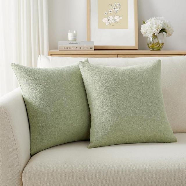 Meekio Set of 2 Sage Green Pillow Covers 18 x 18 Inches Soft Boucle Throw Pillow Covers for for Sofa Couch Décor