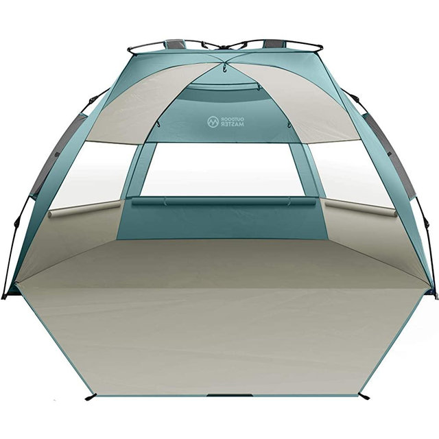 OutdoorMaster Pop Up 3-4 Person Beach Tent X-Large - Easy Setup, Portable Beach Shade Canopy Folding Sun Shelter with UPF 50+ UV Protection Removable Skylight Family Size - Cancun Seashore