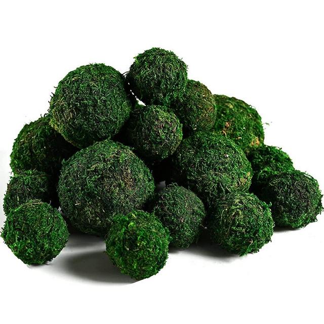 Byher Moss Balls, 18 PCS Decorative Balls for Centerpiece Bowls - 6pcs 3.2" Natural Dried Balls+ 12pcs 2" Green Moss Balls Vase Bowl Filler (Set of 18)