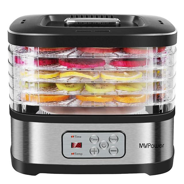 MVPower Food Dehydrator Machine Food Dryer for Beef Jerky, Fruits, Vegetables, Dog Treats, Herbs, Digital Temperature and Timer of 72 Hours with 5 BPA Free Trays, Recipe Book