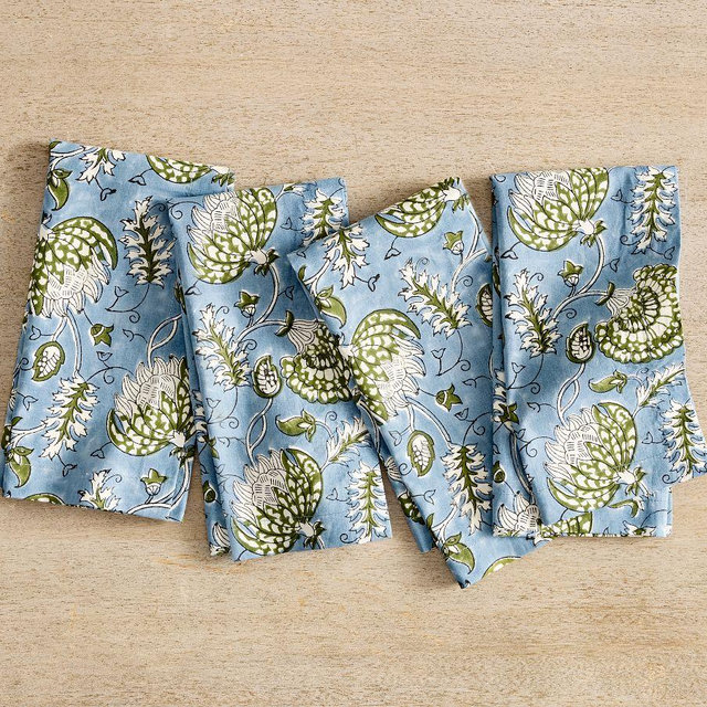 Anjali Block Print Cotton Napkins, Set of 4 - Blue Multi