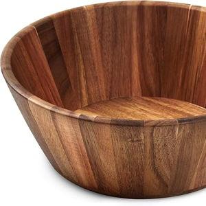 Wooden Salad Bowl, Wooden Bowl - 12" Round Design Large Salad Bowl for Serving, Fruit Bowls, Handmade, Durable and Stylish Natural Wood Dining Accessory by Woodenhouse