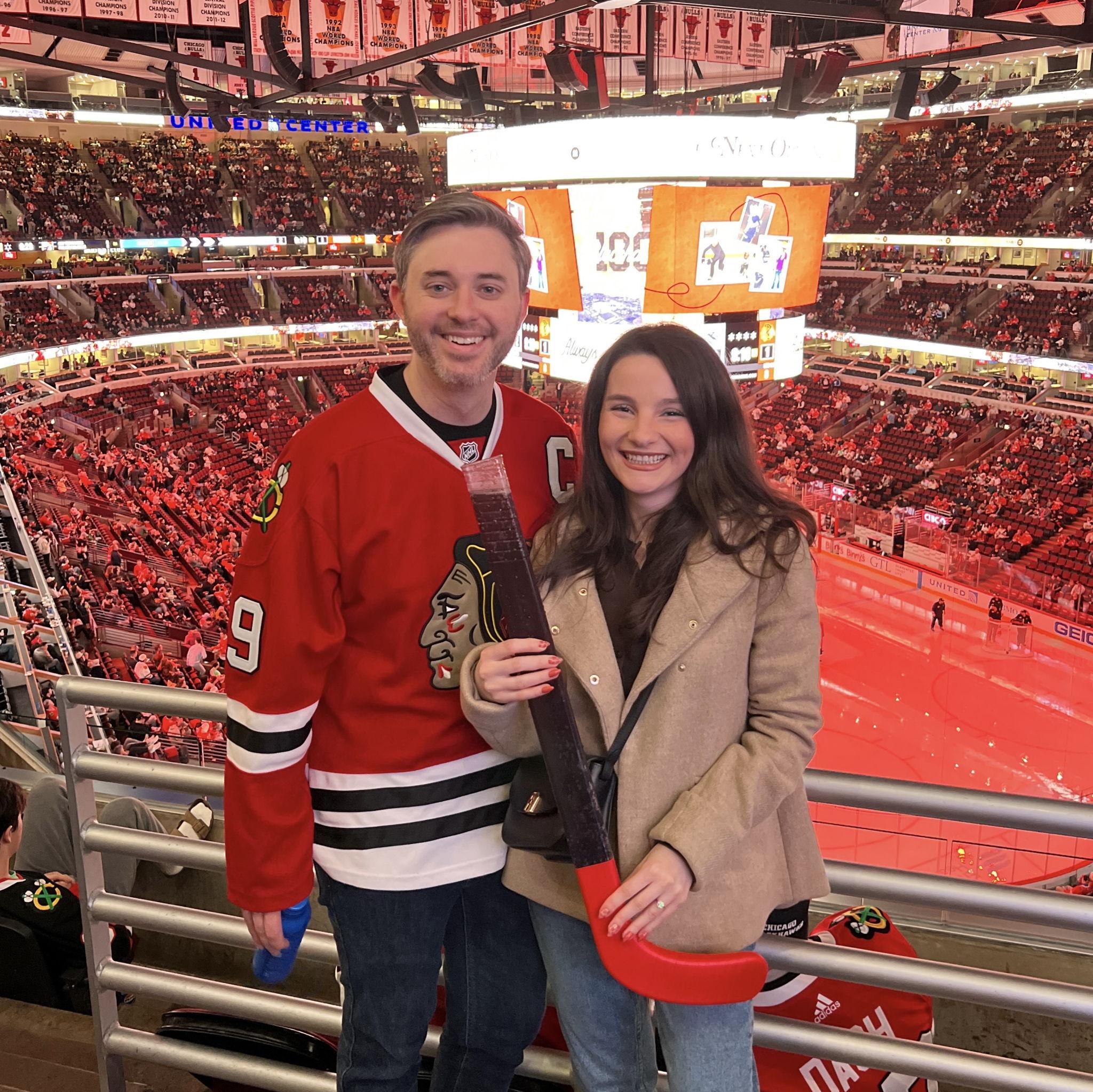Us, Blackhawks vibes, and Ionela with a hockey stick Pepsi (she wished it was beer).