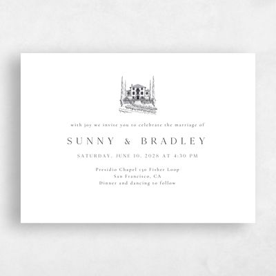 White Landscape Wedding Invitation - Floris Landscape
