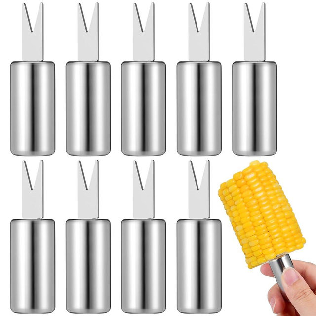 Mipcase 10Pcs Stainless Steel Corn Holders : Corn Picks Bbq Fork Skewers for Home Cooking Birthday Party Camping, 2.44X0.71X0.71in