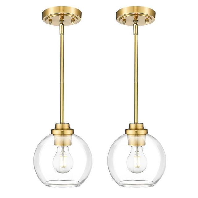 JAZAVA Modern Brushed Gold Pendant Light, Mid Century Globe Hanging Light Fixture with Clear Glass for Kitchen Island Dining Room Bedroom Hallway Foyer (2 Pack), PL101BG-2PK